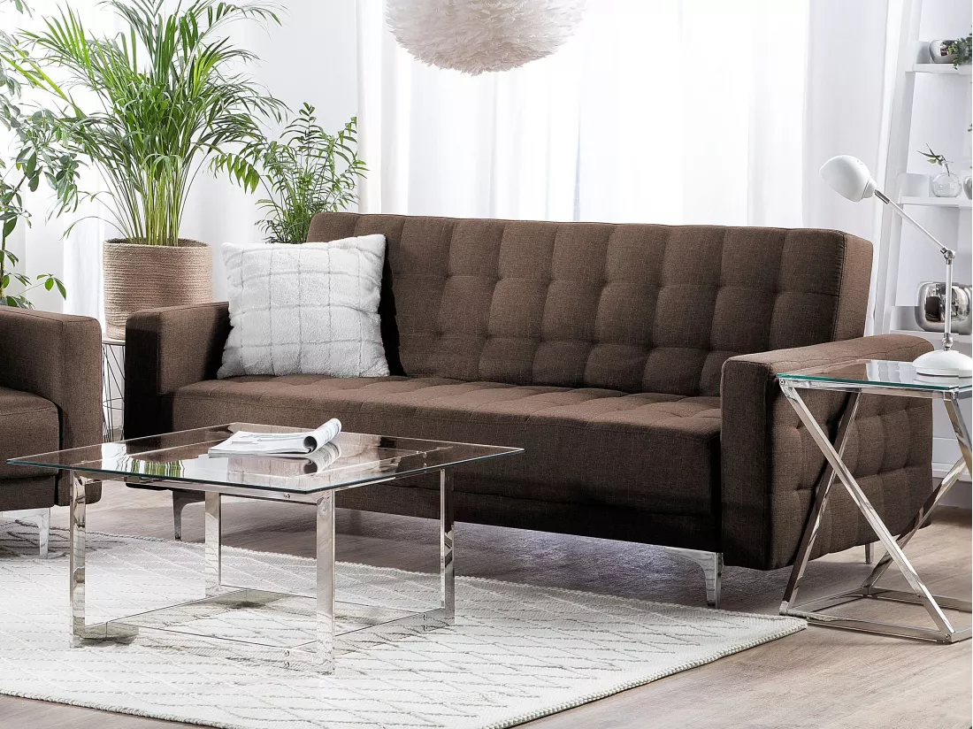 Canapé convertible 3 places en tissu marron foncé ABERDEEN