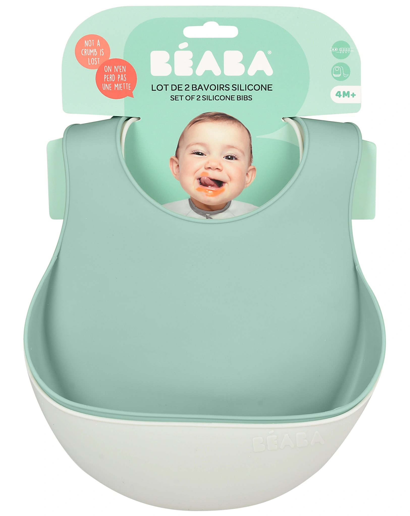 Silikon-Lätzchen LITTLE CRUMP mit Auffangschale 2er-Set in sage green