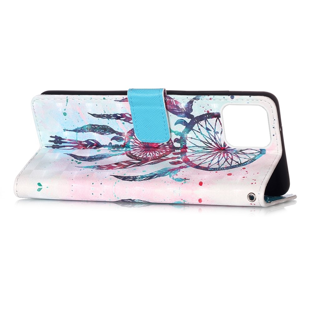 iPhone 12 / iPhone 12 Pro Leder Tasche Traumfänger mit Federn - Rosa / Blau