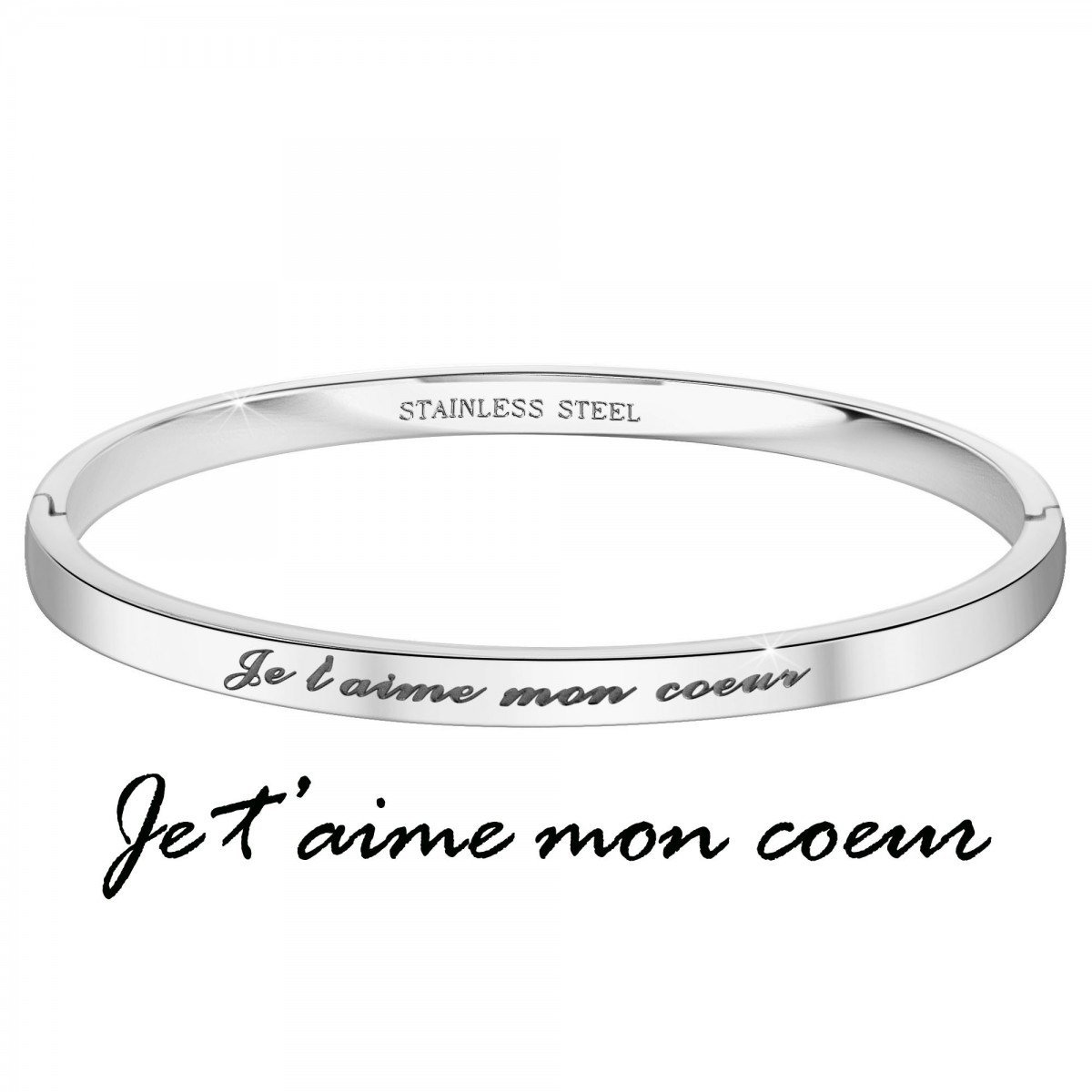 Je t'aime mon coeur - Bracelet SC Crystal en Acier Rhodié argenté