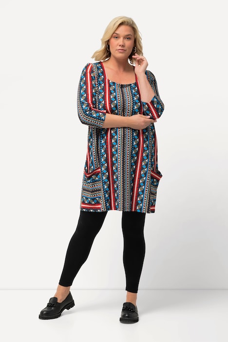 Longshirt, Taschen, A-Linie, Carree-Ausschnitt, 3/4-Arm