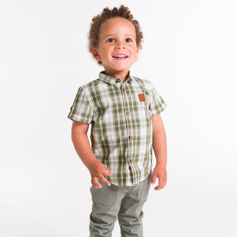 Chemise à carreaux boutonnée orange bébé garçon