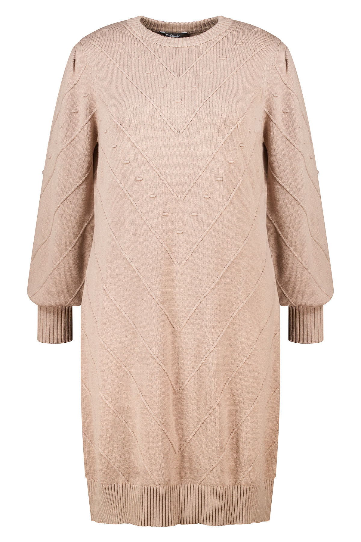 Gebreide jurk met ballonmouwen Licht taupe