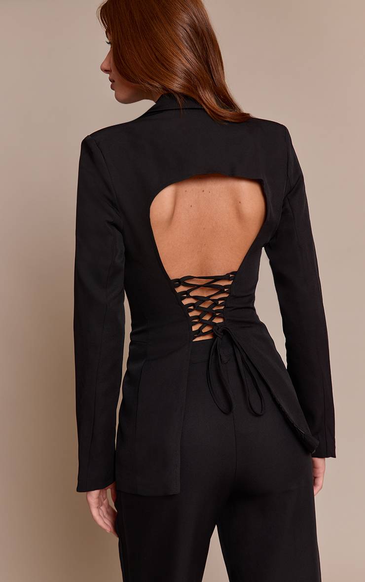 Noir Blazer Ajusté Avec Laçage Au Dos - Ensemble Coordonné