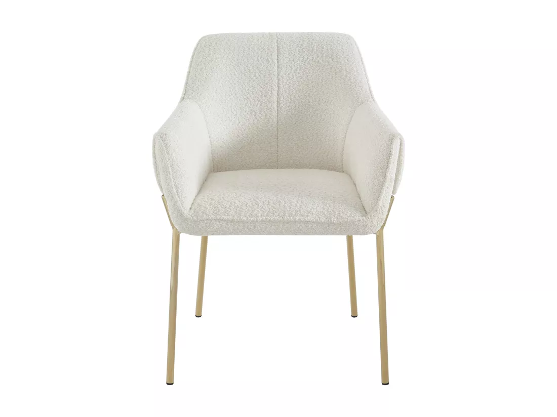 Lot de 6 chaises avec accoudoirs en tissu bouclette et métal doré - Crème - AKETI de Pascal Morabito