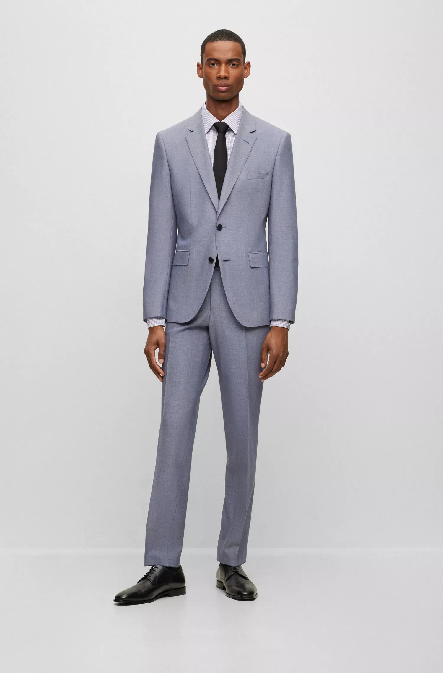 Camisa BOSS preta de corte regular em algodão elástico xadrez.