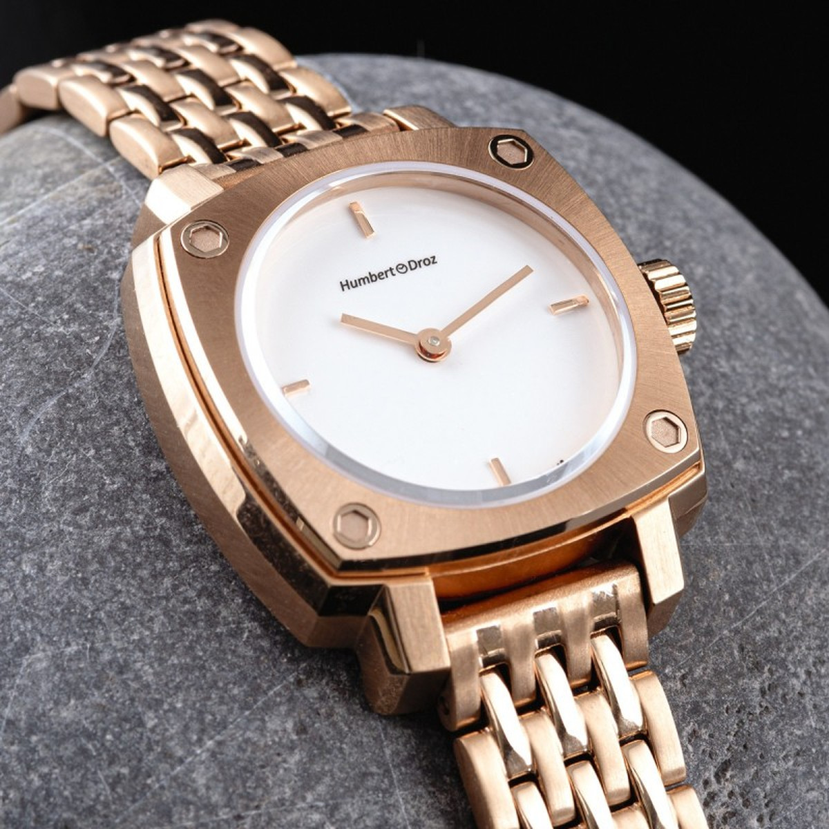 Montre HUMBERT-DROZ hd lou femme mecanique, bracelet acier rose