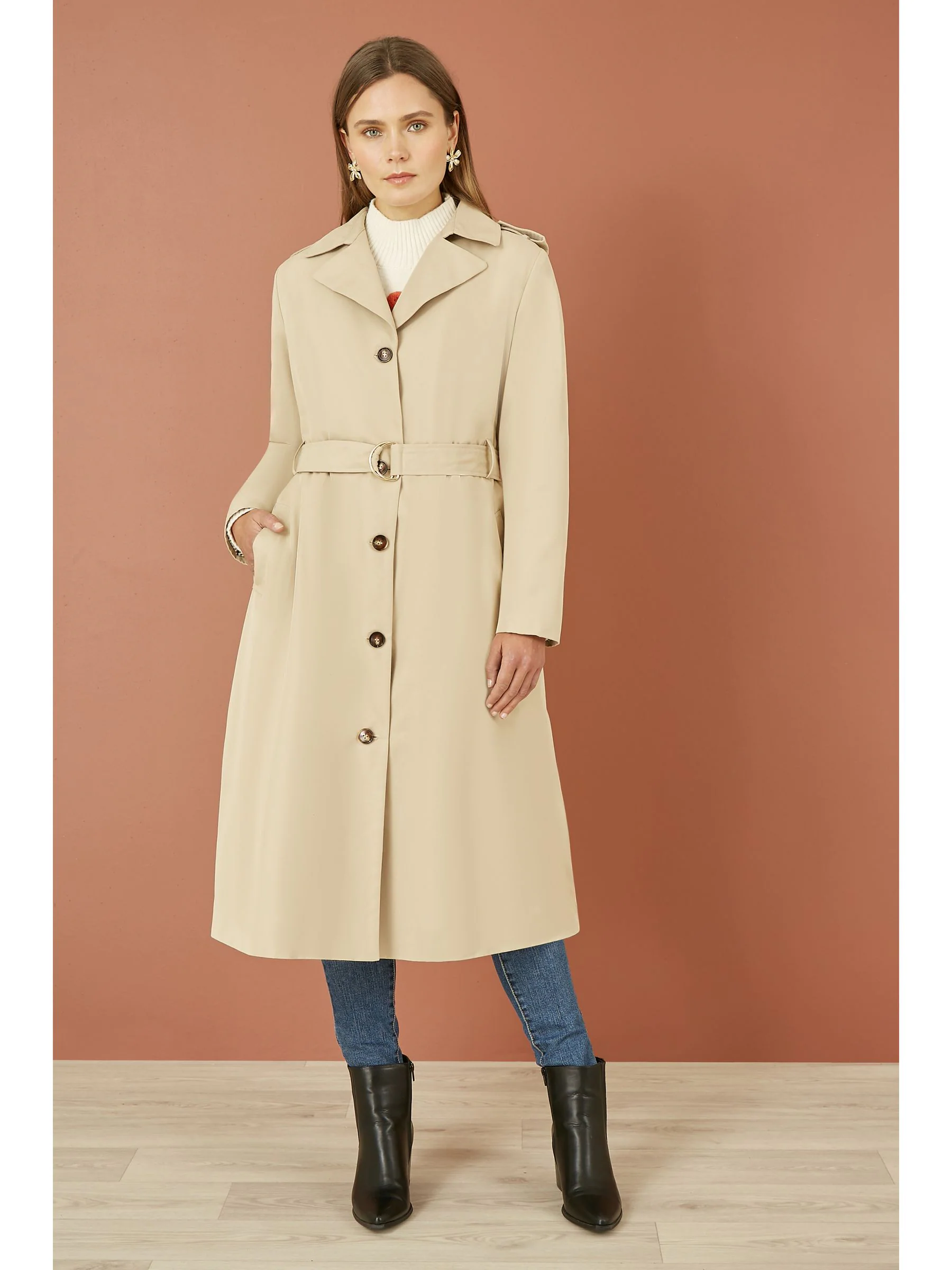Yumi lange trenchcoat met ceintuur