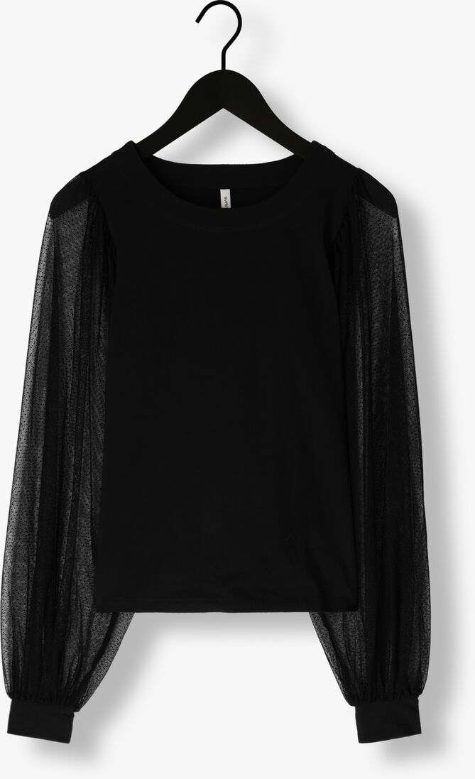 SUMMUM zwarte summum blouse jersey top dotted mesh and jersey