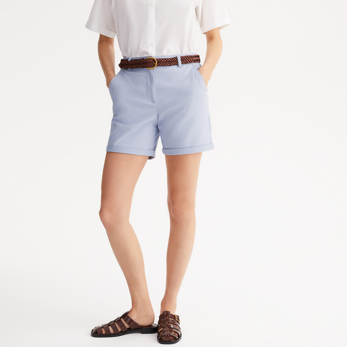 ANNE WEYBURN<br>Shorts chino, tecido de algodão elástico