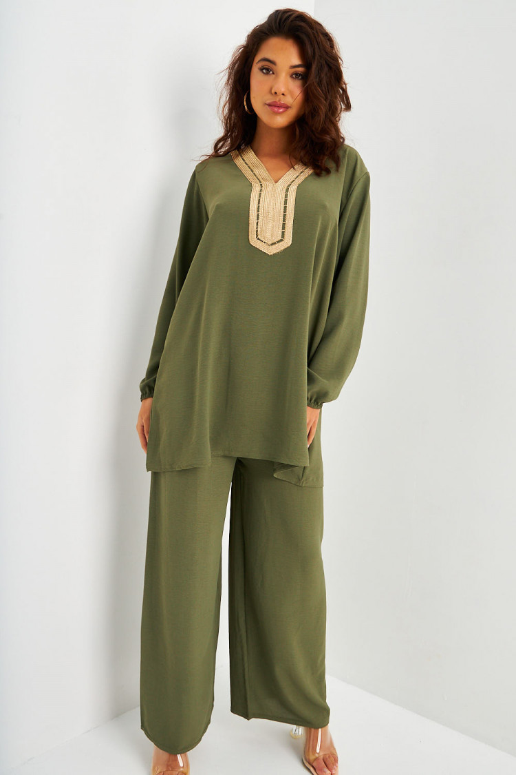 Ensemble 2 pièces tunique + pantalon kaki