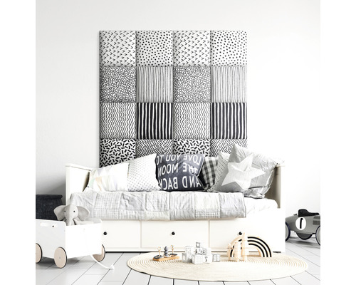 Wandkussenset, zwart/wit print, fluweellook, 30 x 30 cm, 8 stuks