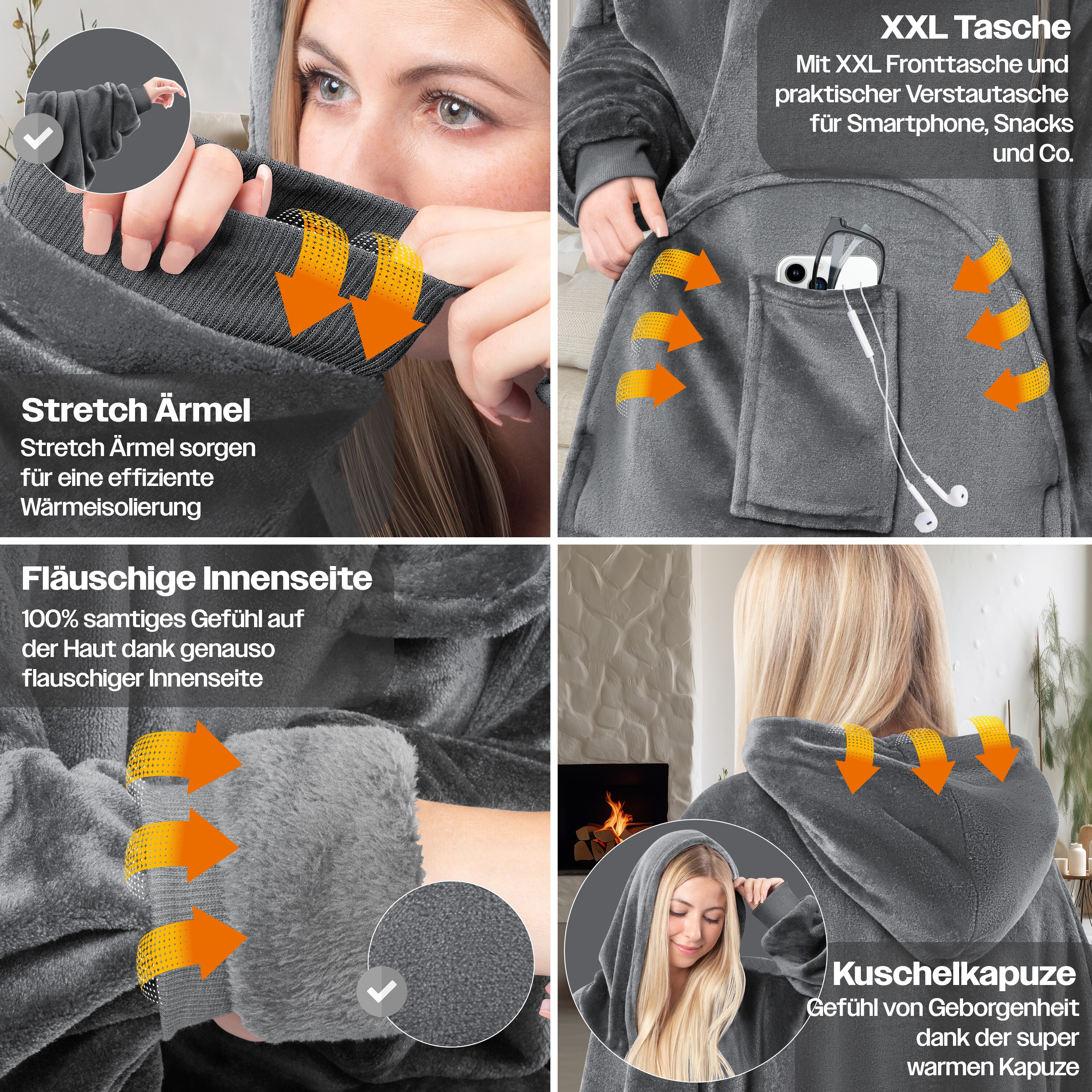 KESSER® Hoodie Decke Kuscheldecke mit Ärmeln Deckenpullover Vielseitig Tragbare Decke zum Anziehen für Damen & Herren, Sweatshirt Warm Kuschelpullover Erwachsene weich Ärmeldecke Oversize
