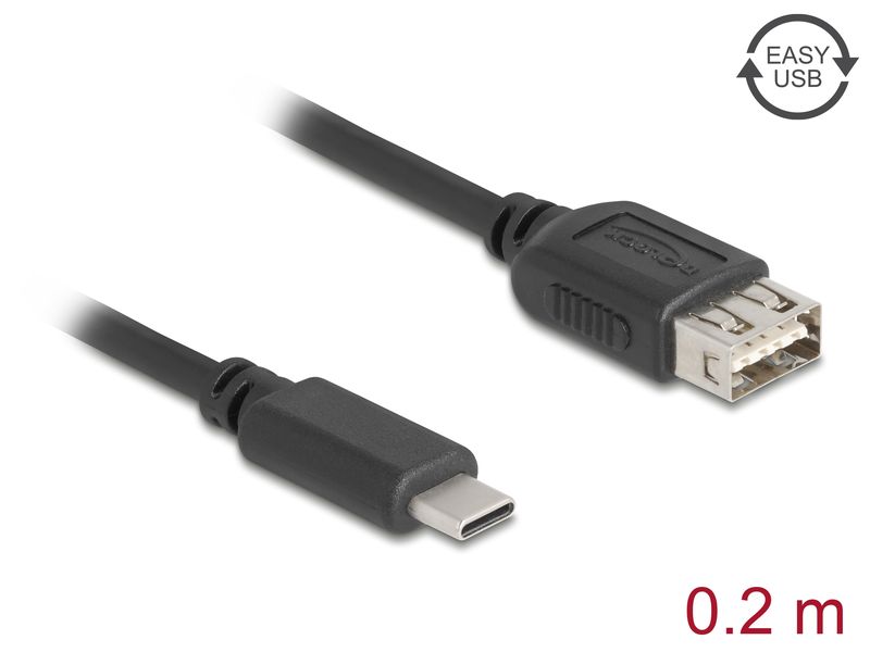 Delock USB 2.0-Kabel USB C - USB A 0.2 m USB Kabel zur Datenübertragung und Stromversorgung über kurze Strecke