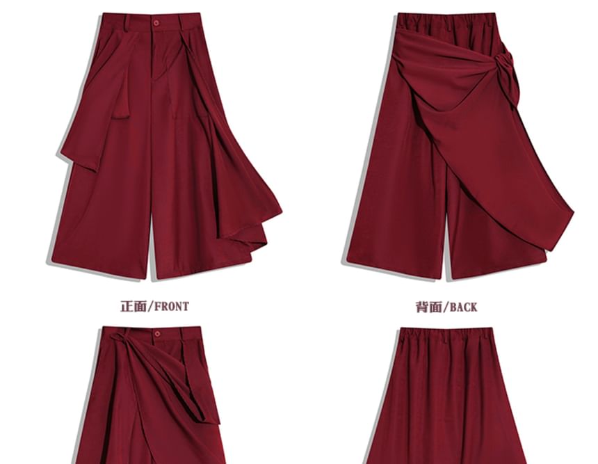 purplelouve - Mid Rise Plain Asymmetrische Broek met Wijde Pijpen