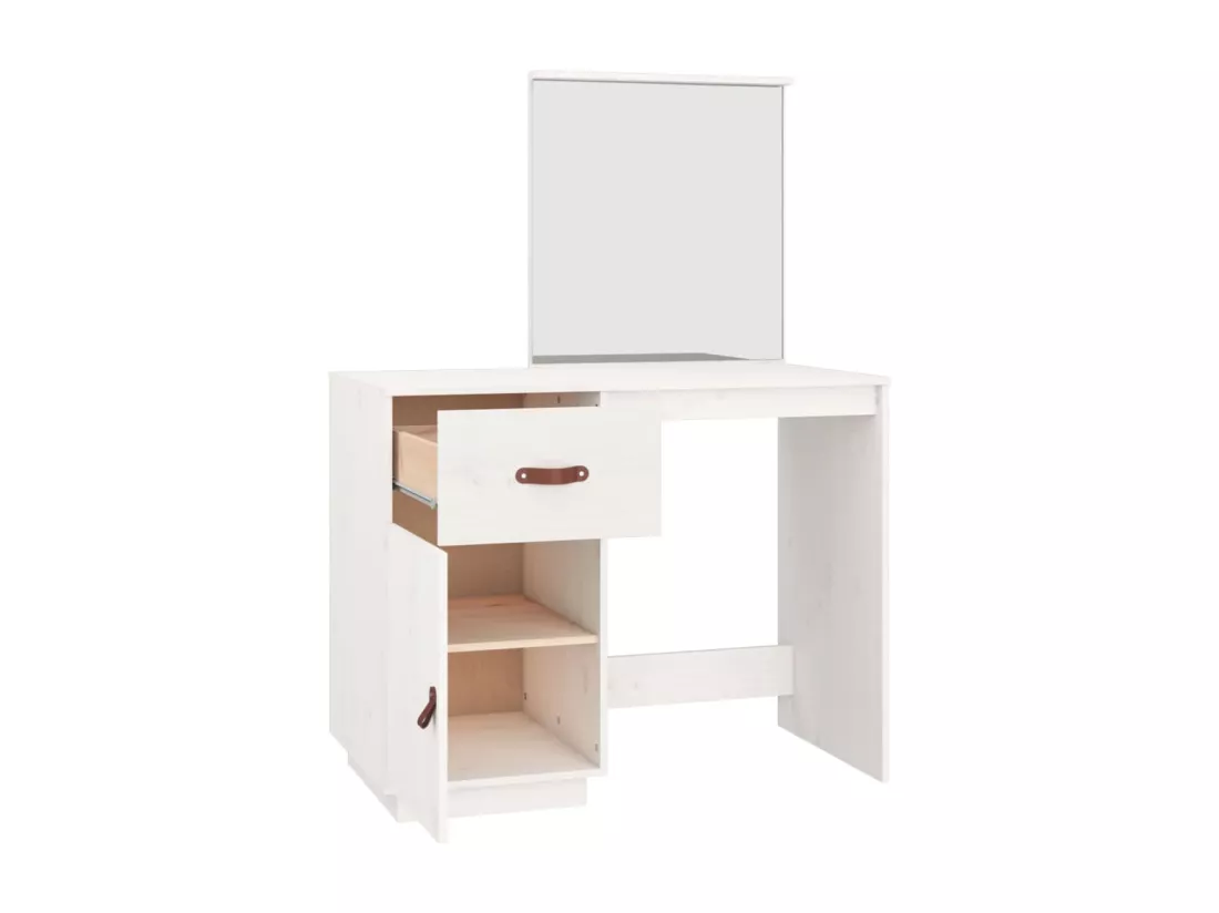 Coiffeuse Blanc 95x50x134 cm Bois de pin massif
