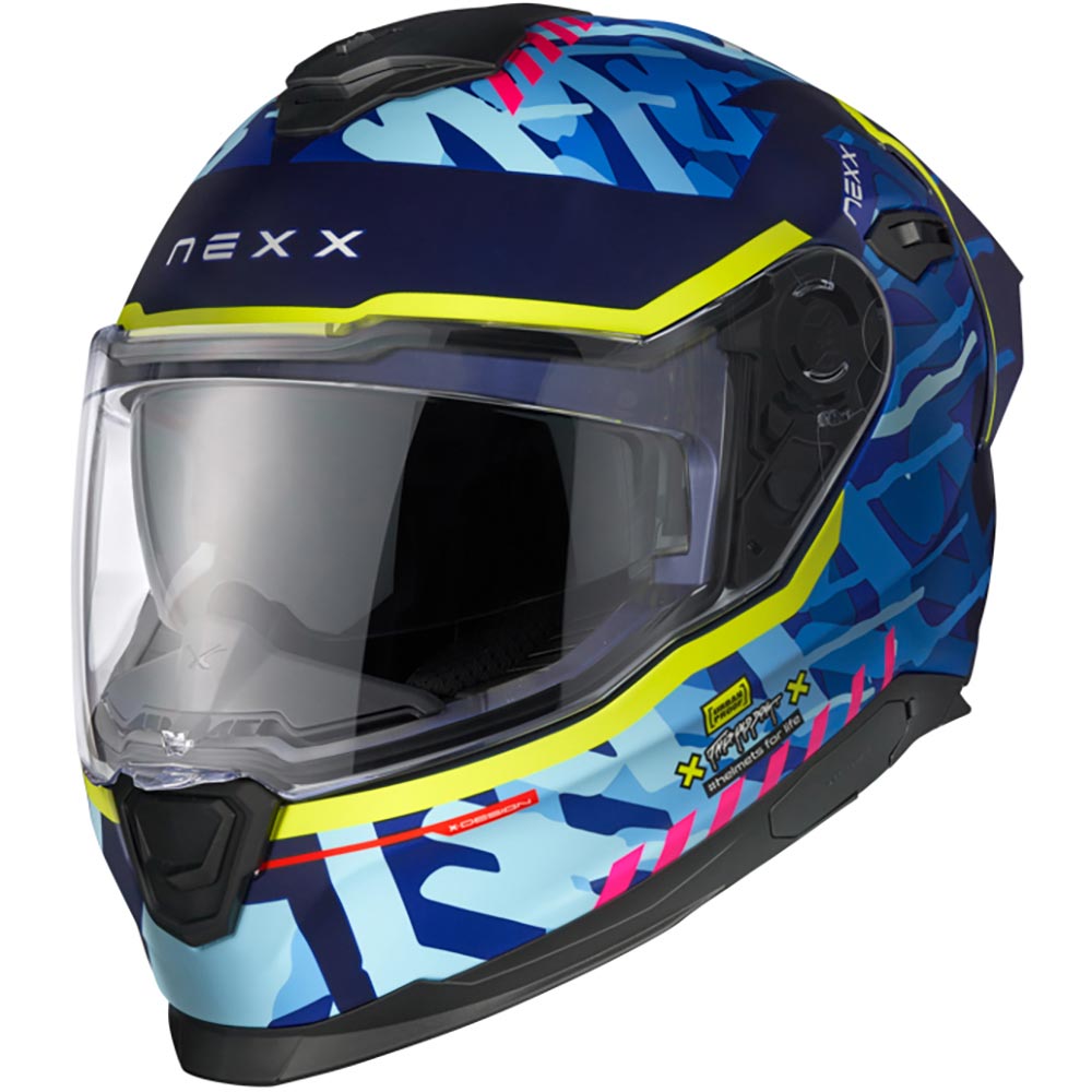 Nexx - Casque Y.100R Urbangram Indigo / Jaune fluo / Bleu Clair