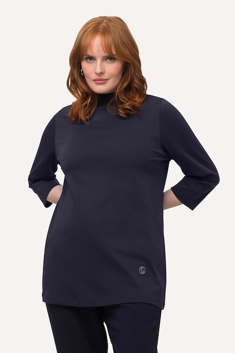 Shirt, A-Linie, Stehkragen, 3/4-Arm, Pima Cotton