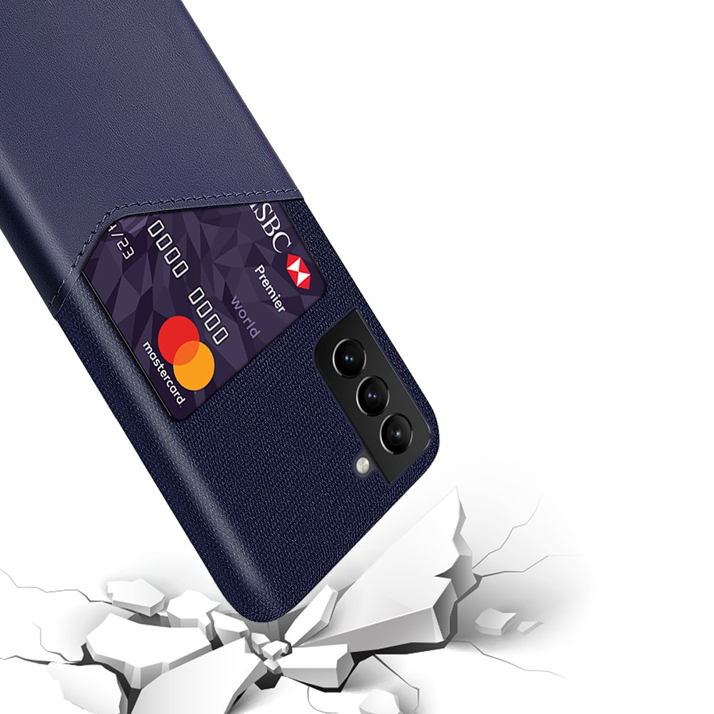 Samsung Galaxy S21 FE 5G Leder Hülle mit Stoff Design   Kartenfach - Dunkelblau