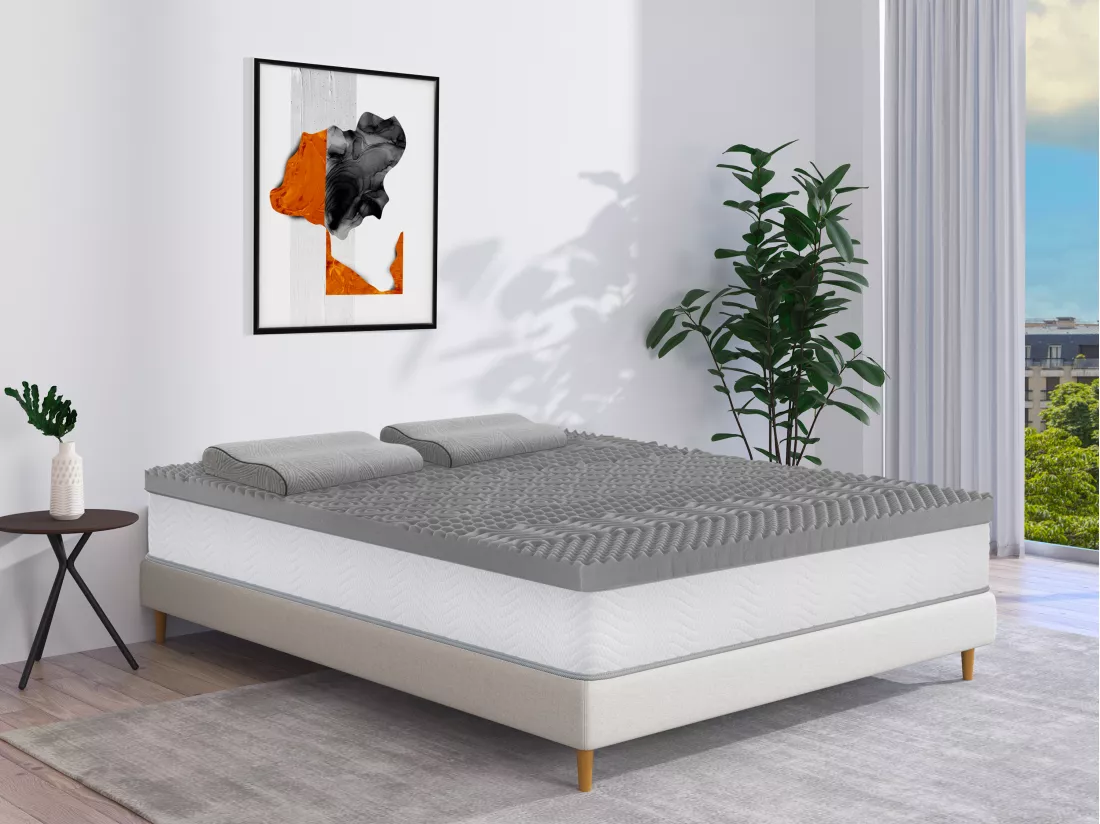 Oreiller ergonomique ferme à mémoire de forme déhoussable 38 kg/m³ - 40 x 60 - Gris - VIANCA