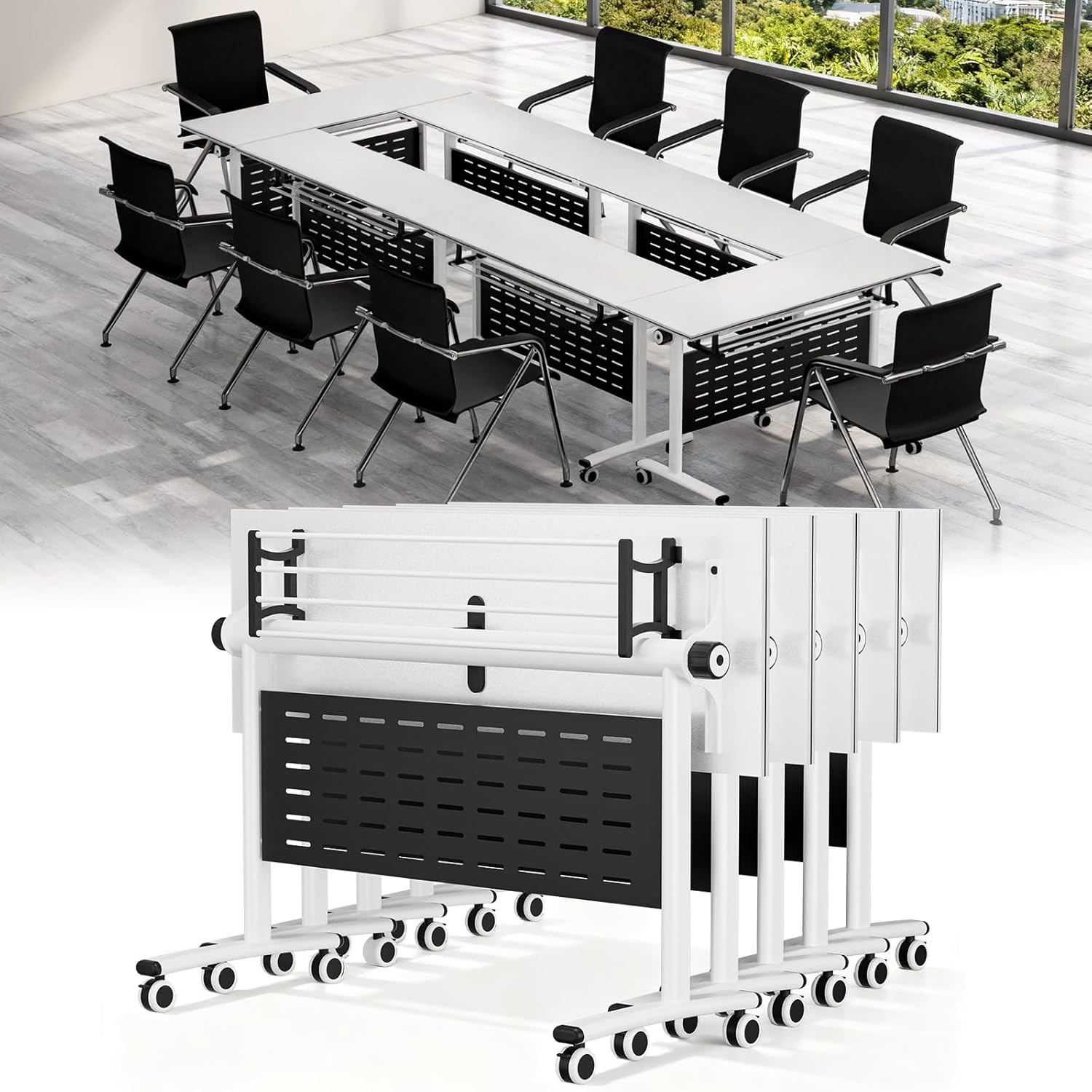 Zusammenklappbares Konferenztisch-Set, mobile Seminar- und Meetingtische, wasserdicht, aus Holz, modernes Büro- und Klassenzimmermöbel (2 Stück, 119,4 cm L x 40,6 cm B x 76,2 cm H)
