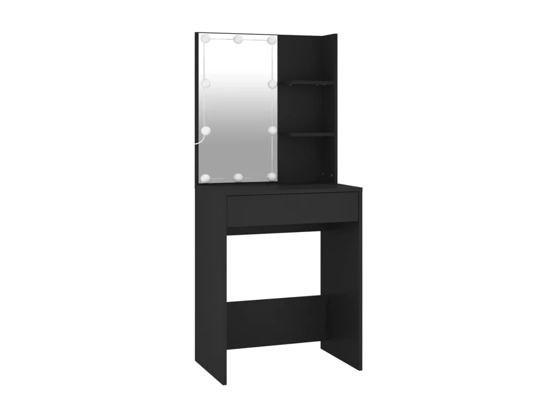 Coiffeuse à LED avec armoire noir bois d'ingénierie