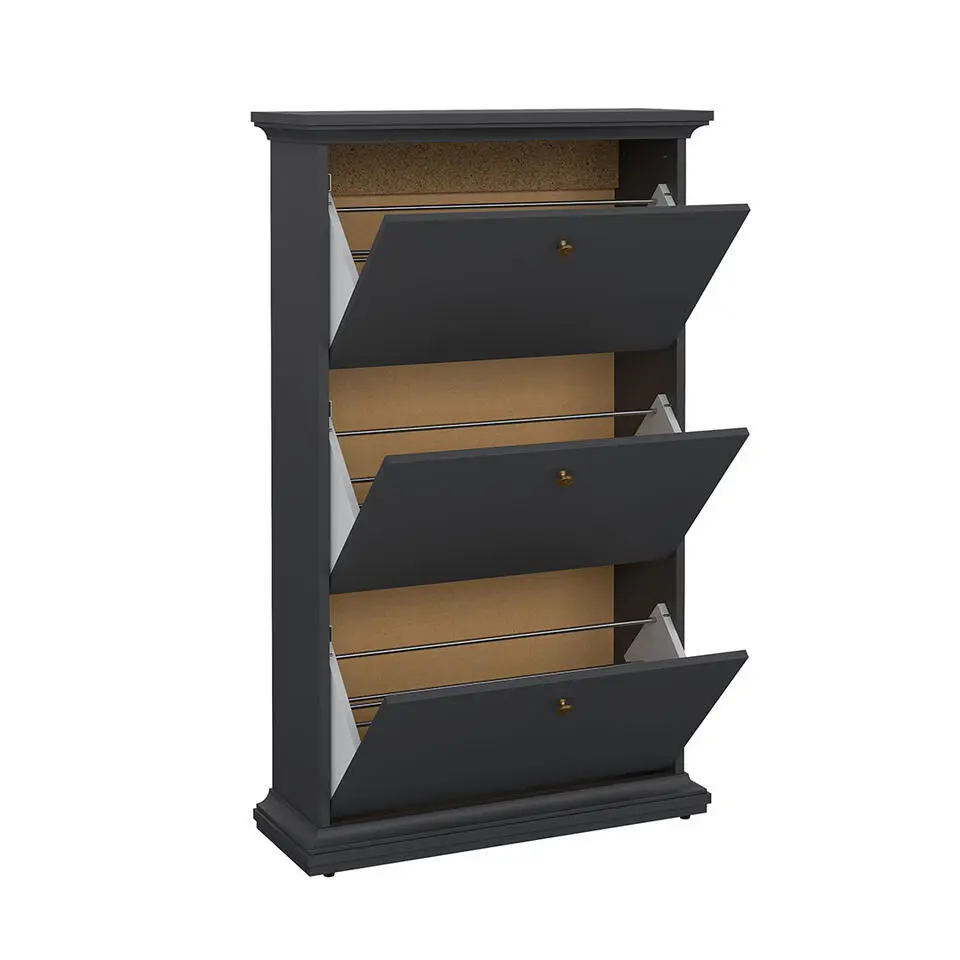 Hioshop Venedig schoenenkast met 3 klepdeuren mat grijs