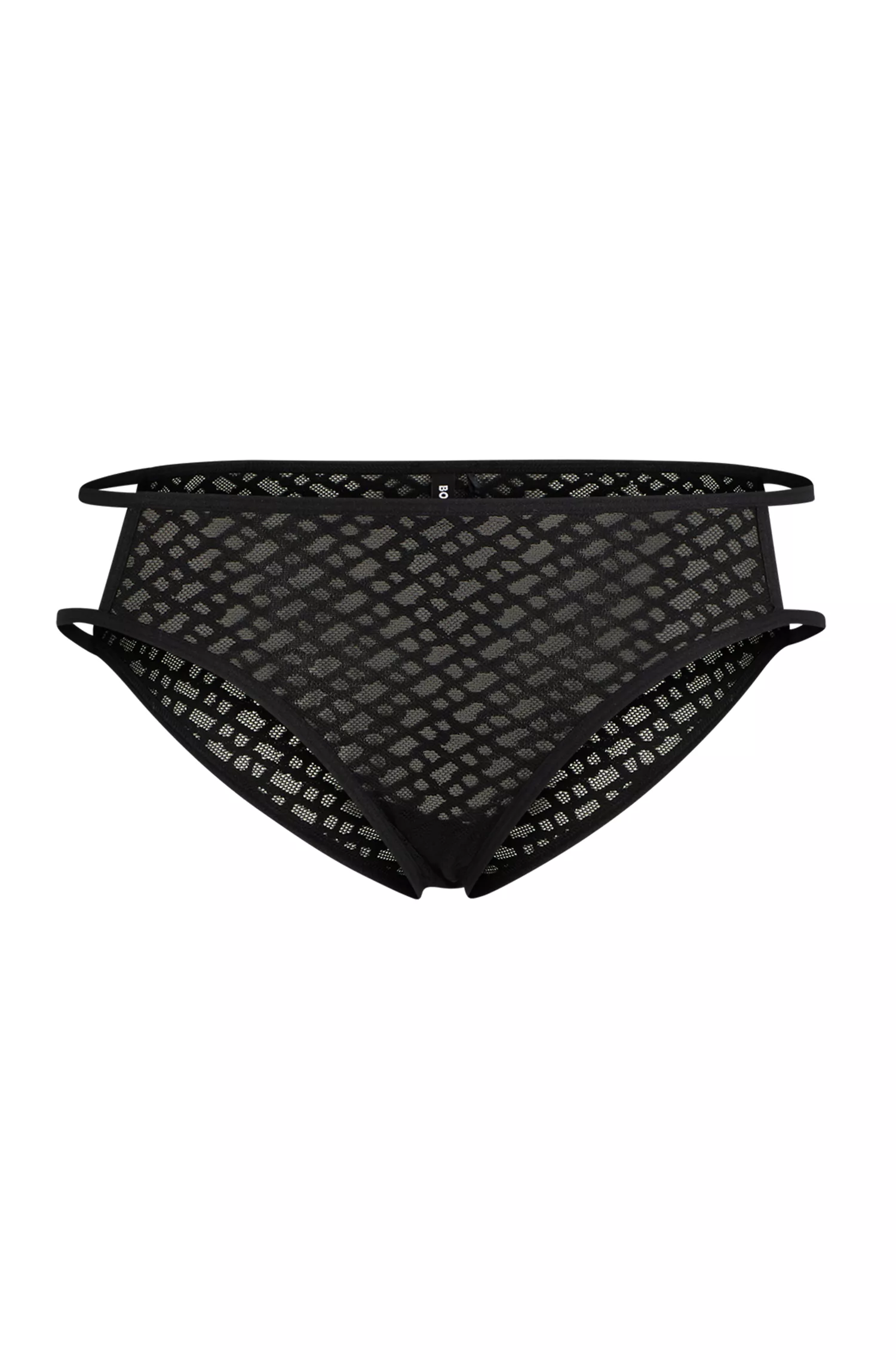Cueca BOSS preta com monograma e detalhes em metal dourado.