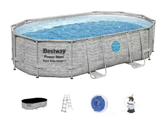 Piscine tubulaire Power Steel SwimVista avec hublots ovale 4,88 x 3,05 x 1,07 m - Bestway