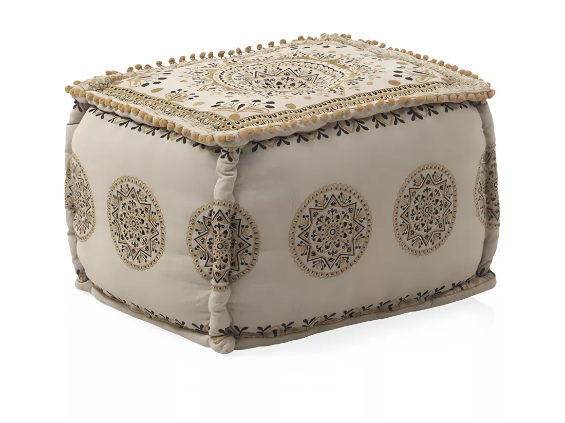 Pouf rectangulaire en textile coloris lin