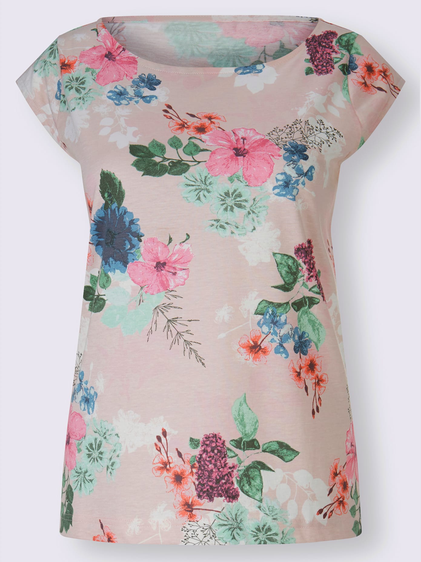 T-shirt à fleurs en mélange de fibres naturelles