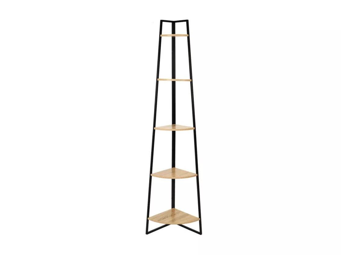 DANGA - Etagère d'Angle Métal Noir Plateau Imitation Bois