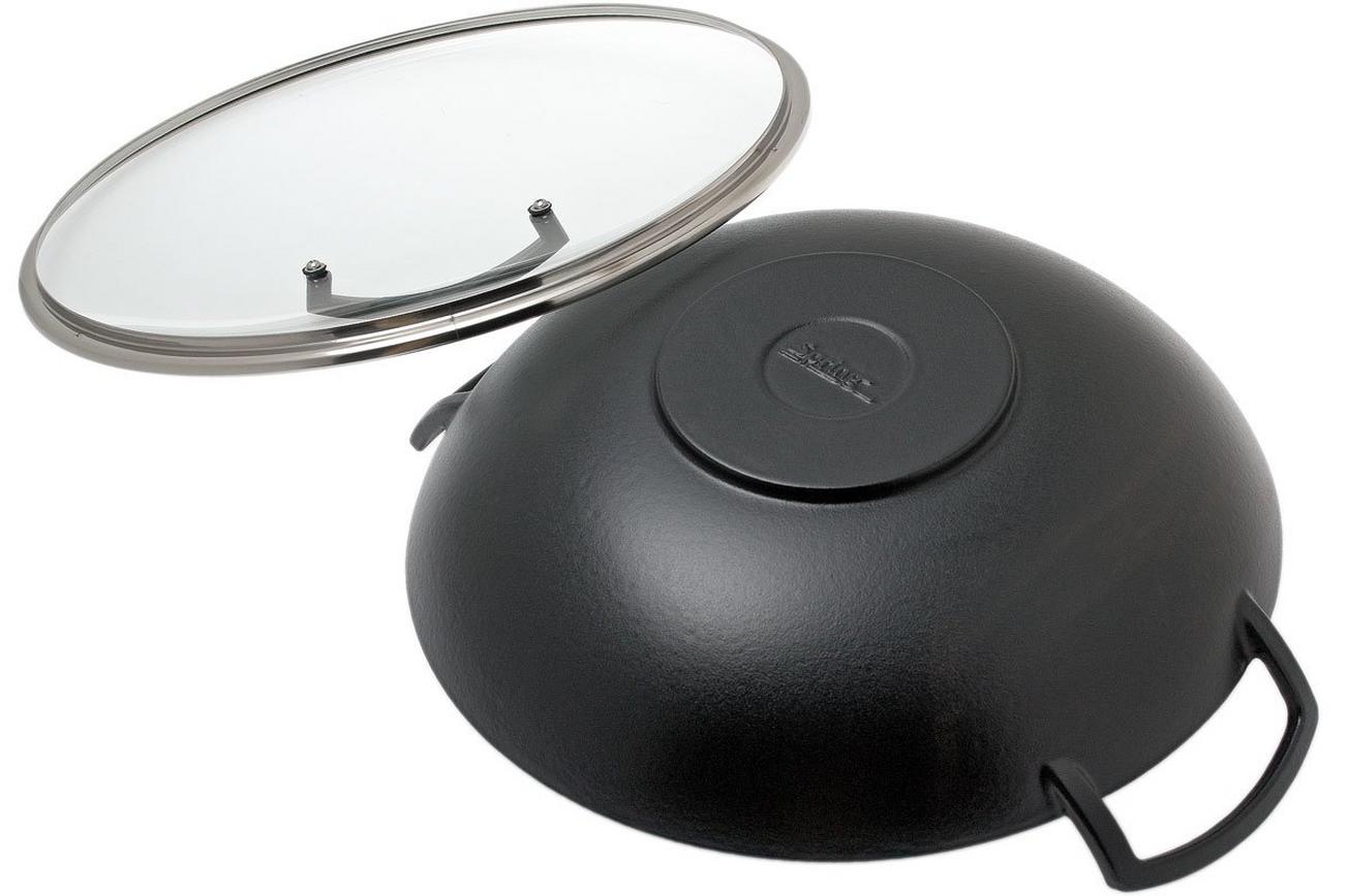 Spring wokpan gietijzer met glazen deksel, 35 cm