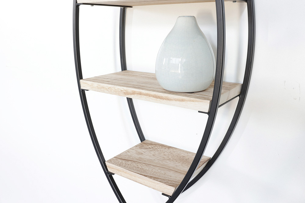 Etagère murale ovale avec 4 étagères en bois - 36x80cm