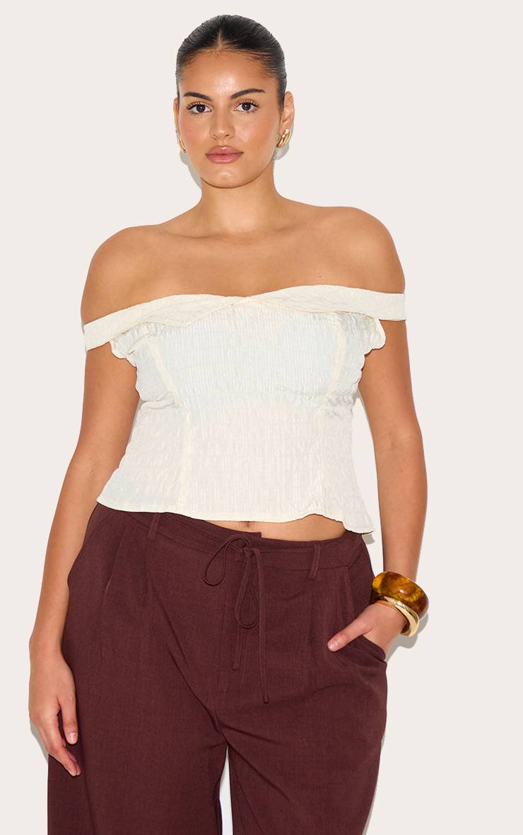 Amande Top Long Bardot Rayé Grande Taille En Peau De Pêche