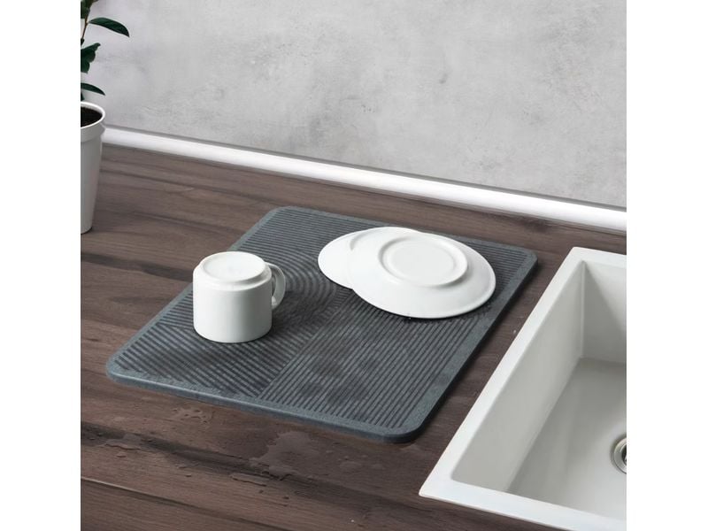 Wenko Abtropfmatte Damon 40 x 30 cm, Grau Diatomit Abtropfmatte