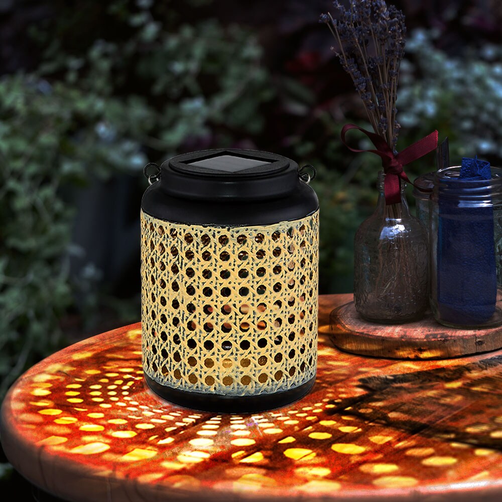 LED Solarleuchte, Bambusoptik, hängend, schwarz, H 30 cm