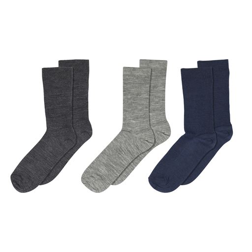 MP Denmark Fine Wool Rib 3-pak Strømper, Grey Melange, 37-39