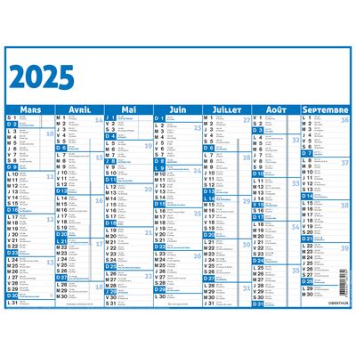Calendrier Classic - 7 mois par face - 43 x 55 cm - bleu - Oberthur