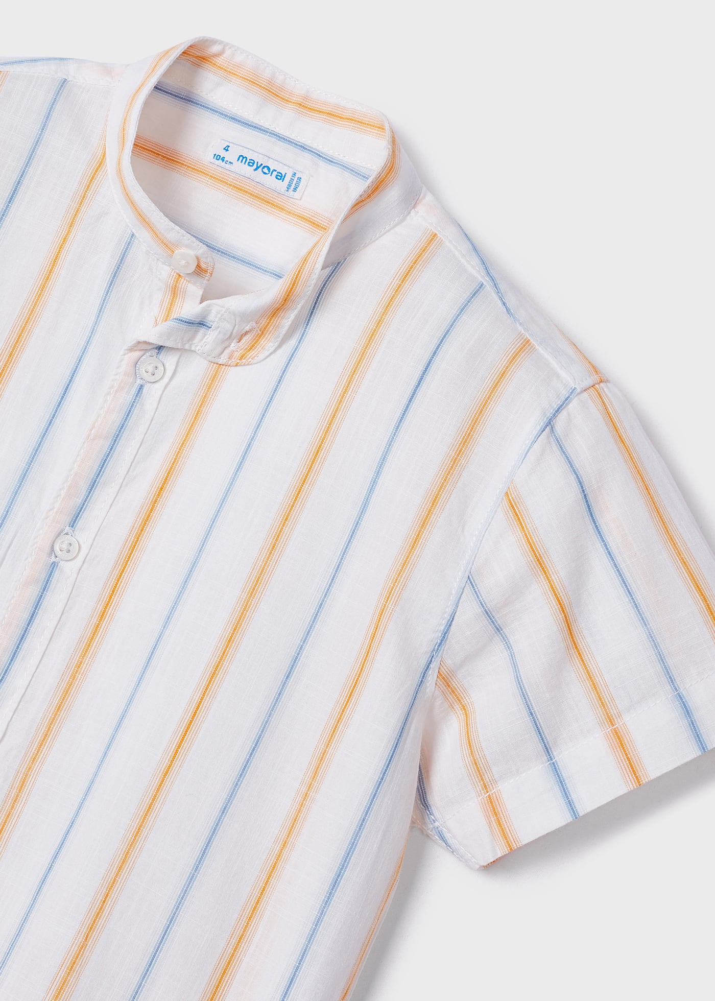 Camisa de algodão de manga curta com gola mandarim para meninos
