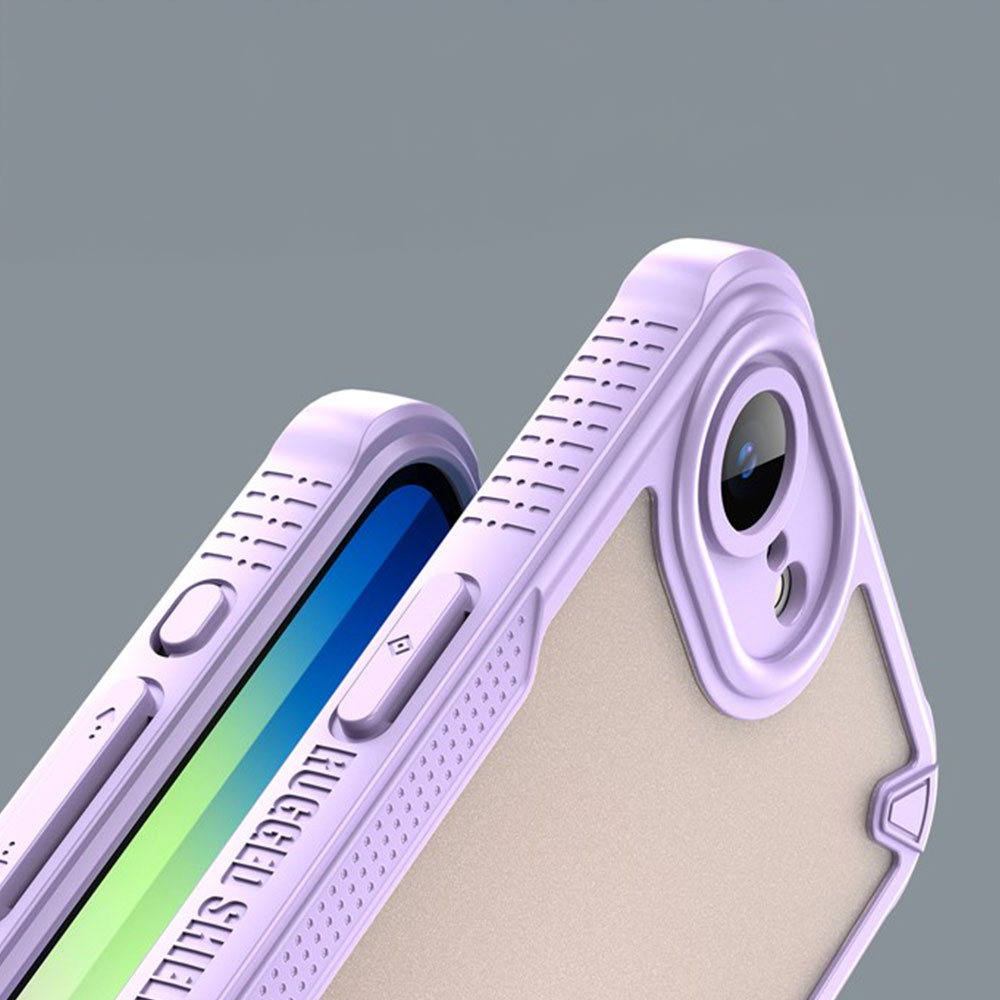 iPhone 16e Hybrid Bumper Hülle mit Air Cushion Fallschutz   Kameraschutz - Lila / Transparent (Matt)