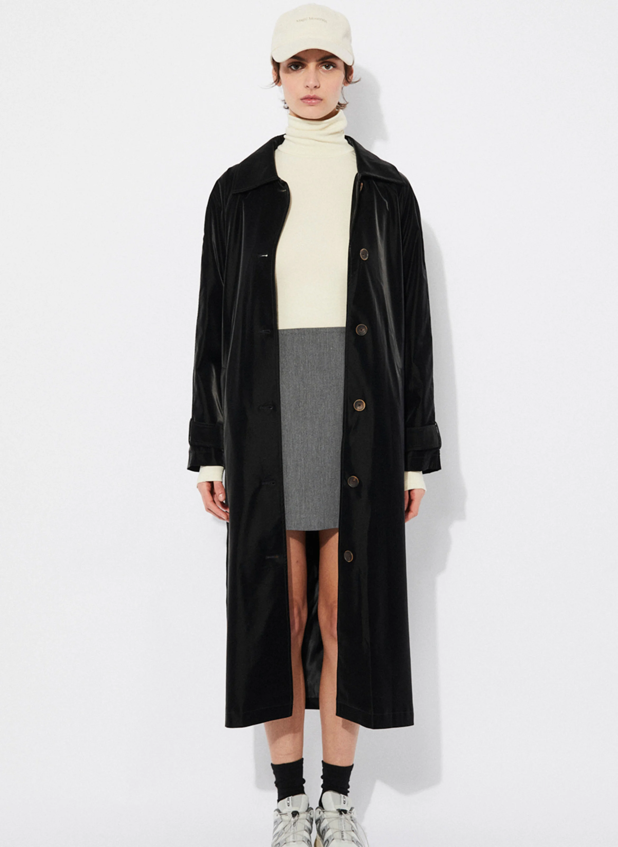 LINYA - Trench long aspect velours | Noir