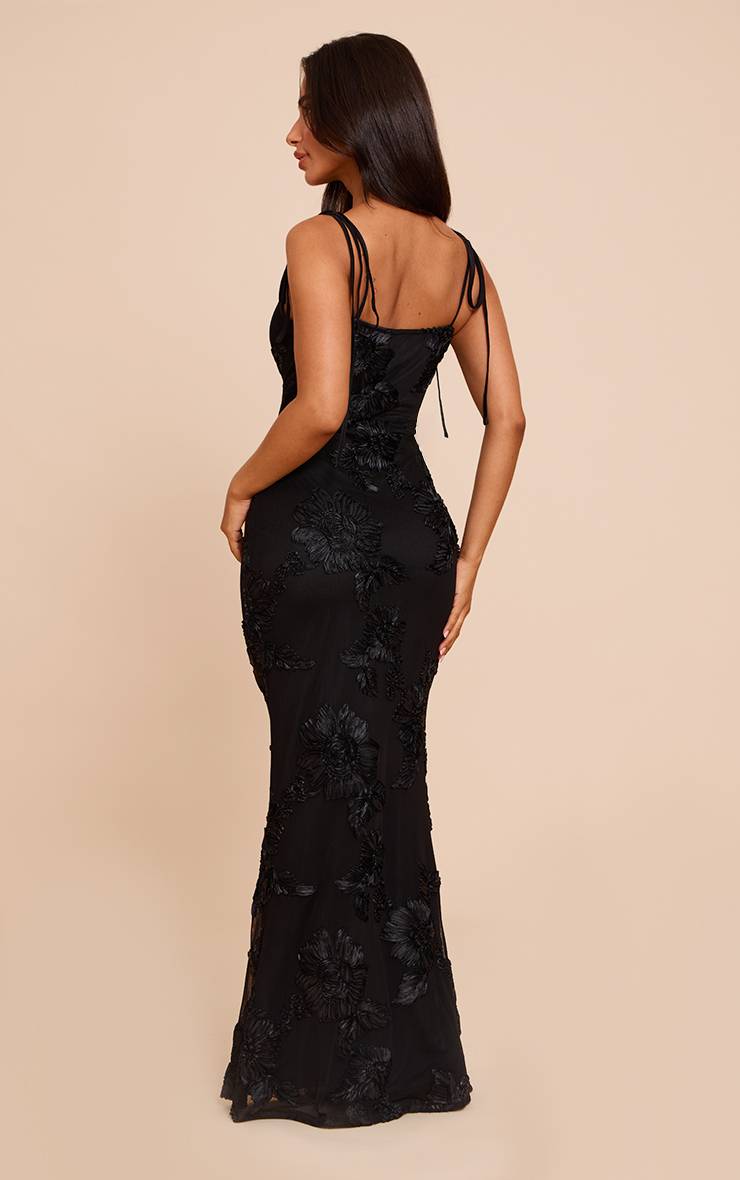 Noir Robe Maxi À Détails Fleuris Petite Taille