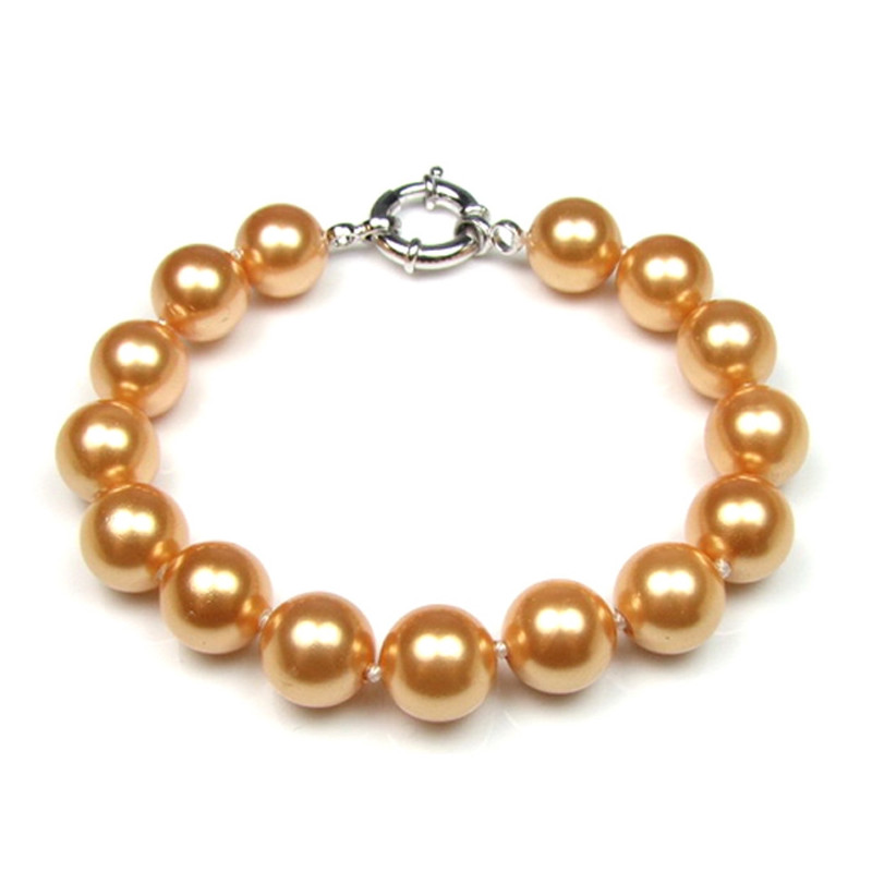 Bracelet Femme Perles SSS 10 mm couleur Or et Argent 925/1000