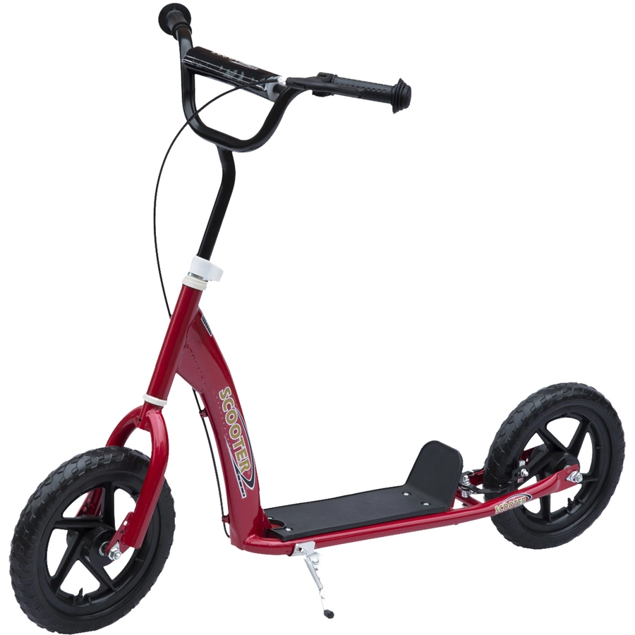 HOMCOM Kinderroller Anti-Rutsch Trittfläche, Metallfahrradständer zum Parken, rot