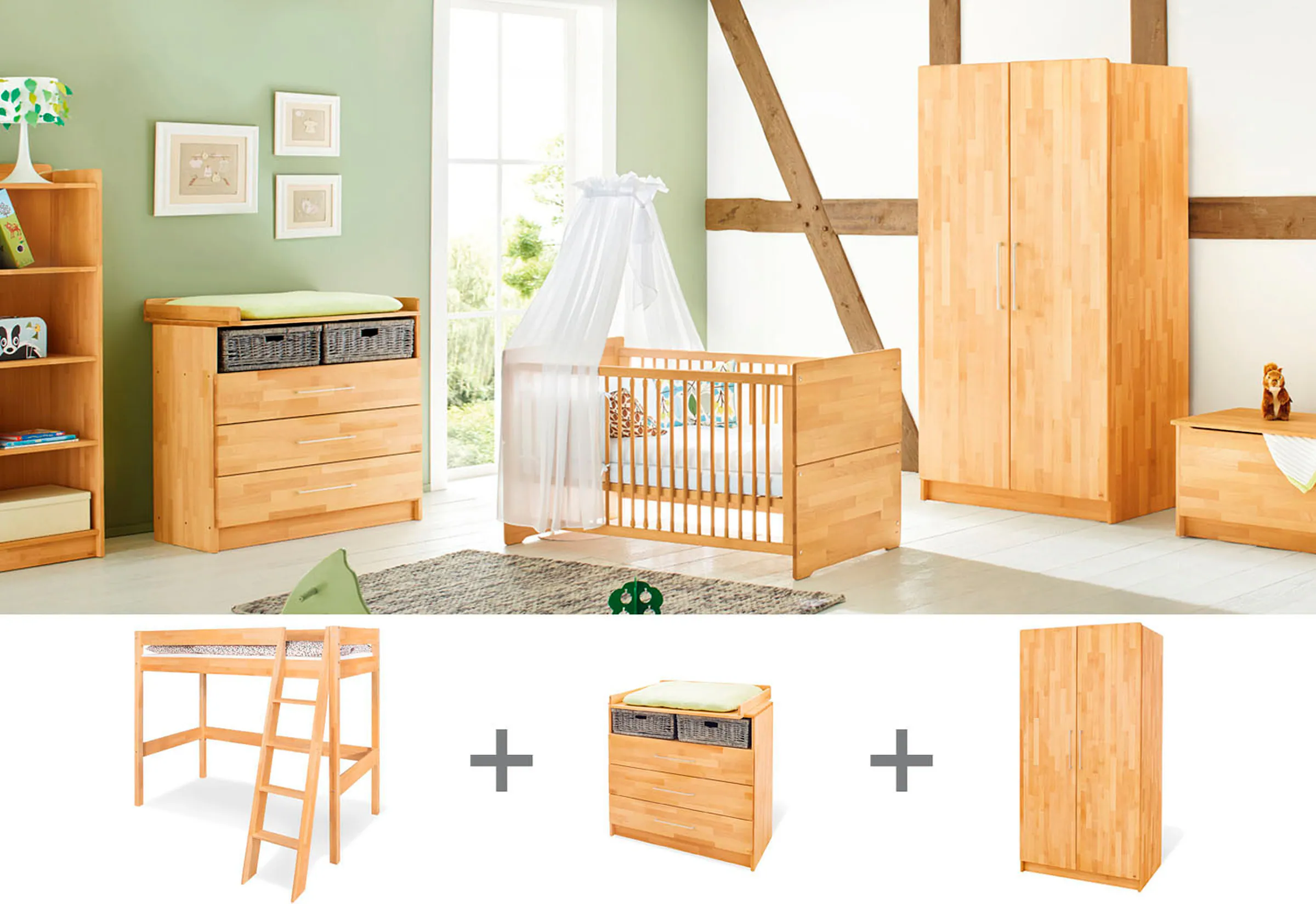 Pinolino Jugendzimmer-Set „Natura” breit mit Hochbett, 3-tlg.
