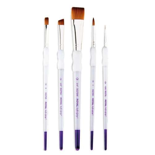 Royal & Langnickel Soft-Grip Synthetikpinsel, Rotmarderimitation, 5er-Set L