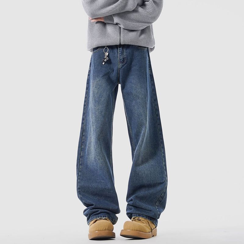 Derbundy - Mid Rise Washed Straight Leg Jeans