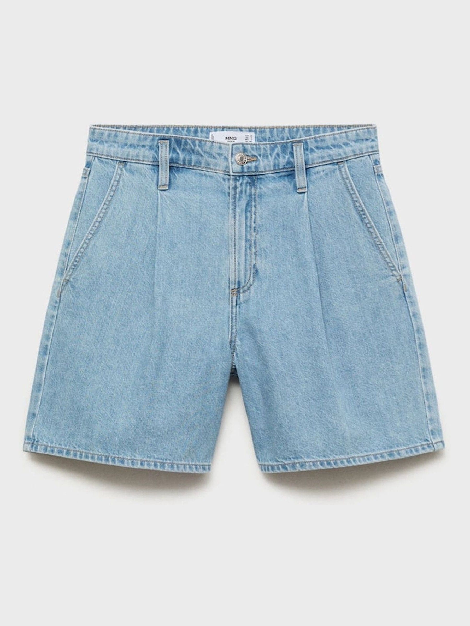 Mango Pleated Denim Bermuda Shorts