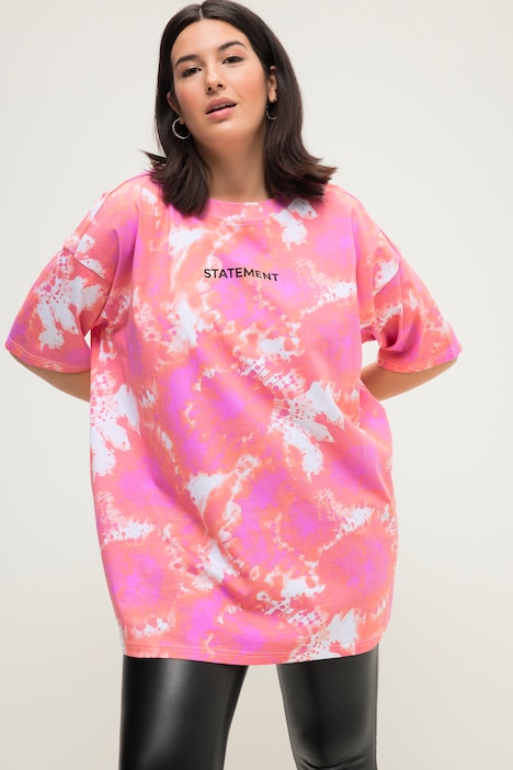 T-Shirt, oversized, Batikprint, Statement, Rundhals, Halbarm